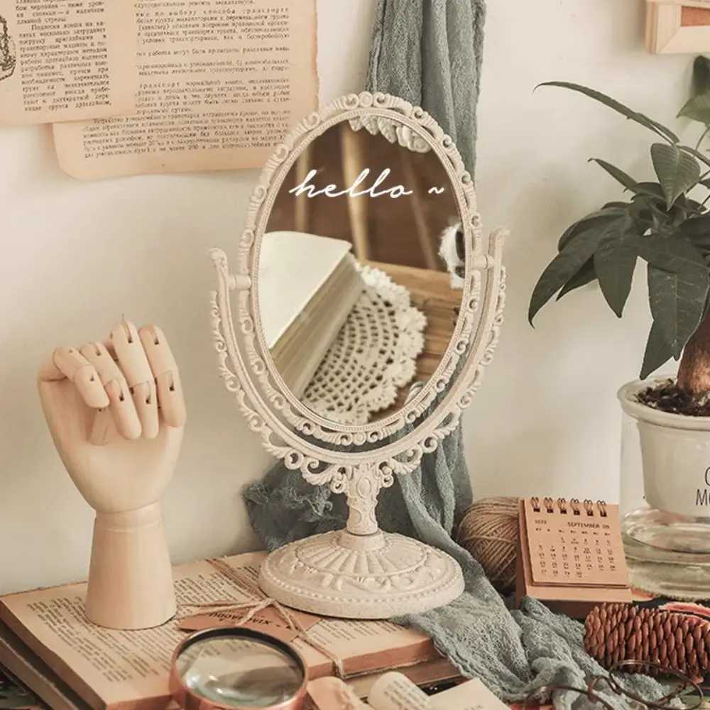 Vintage Makeup Mirror Swivel Cosmetic Mirror with 360 Degree Rotation for Women Bedroom Oval Shaped Stand Tabletop MirrorXJ241213