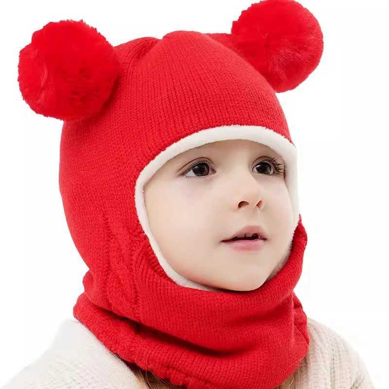 Baby Winter Hat Scarf Set Unisex Infant Kids Hats Scarf for Cold Weather Children Ear Protection Hat Toddler Pom Beanies CapXJ241213