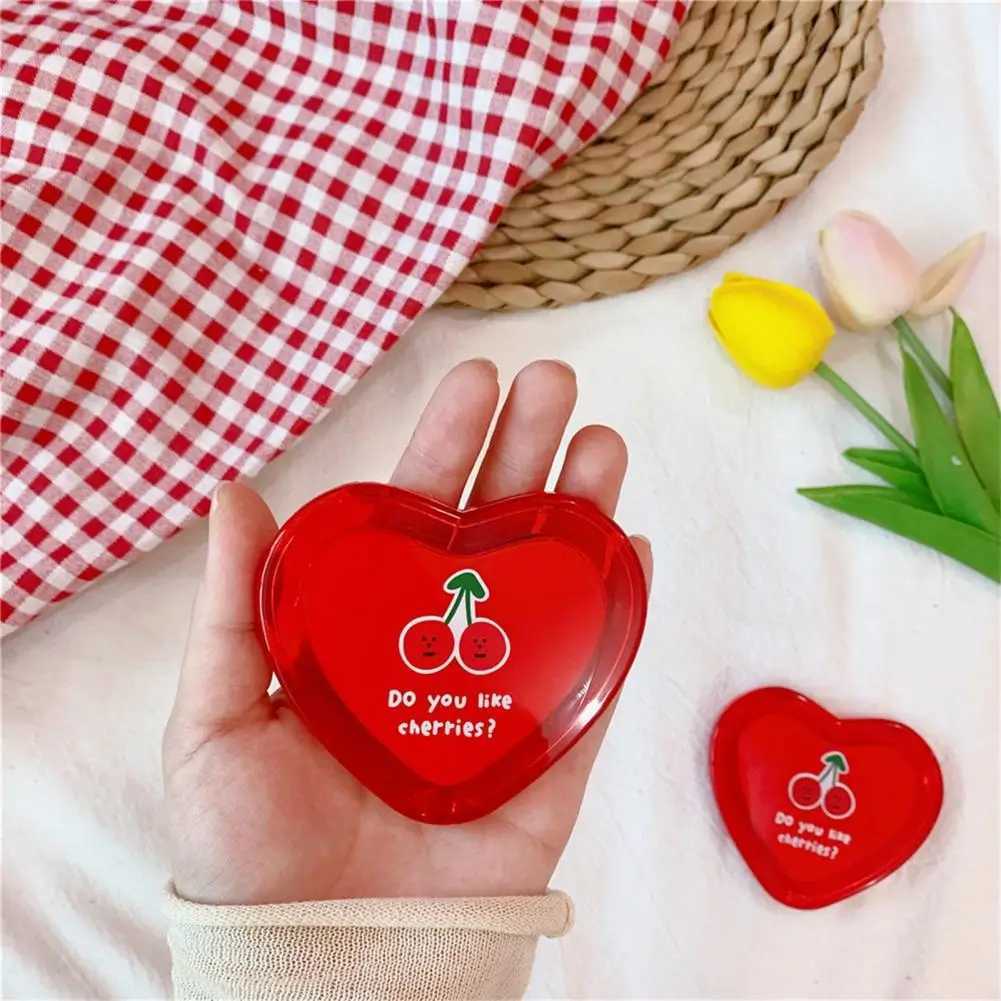 Mini Makeup Mirror Red Cherry Pattern Heart Shaped Portable Pocket Mirror Double-Sided Folding Cosmetic Mirror Women GiftsXJ241213