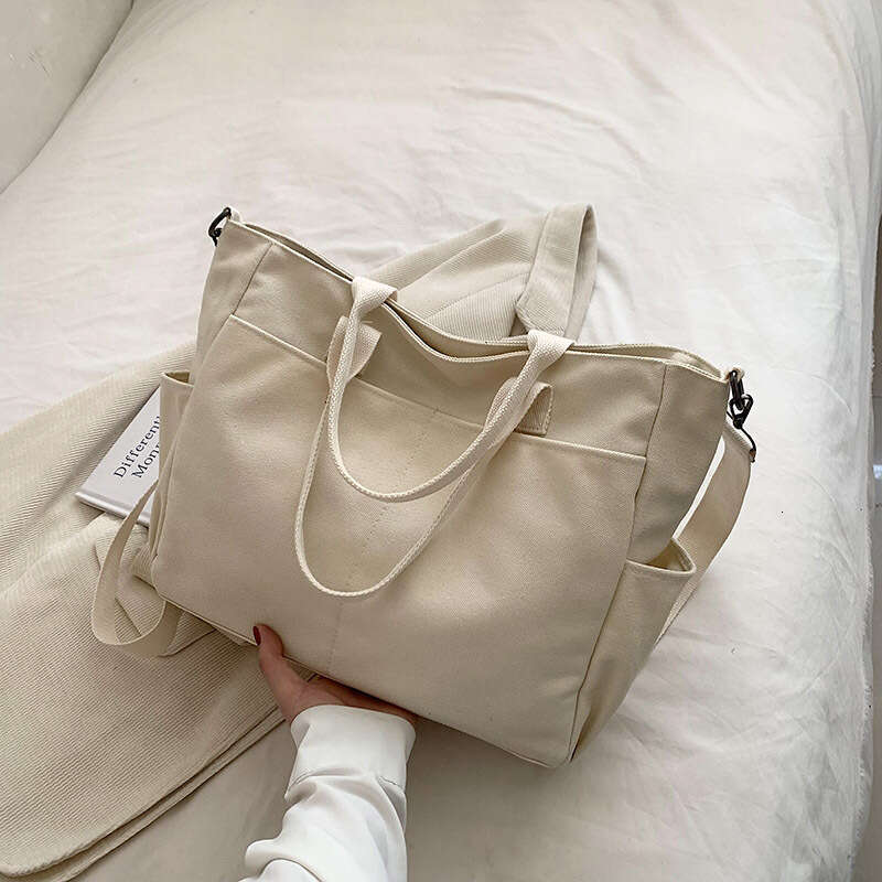 Large Capacity Canvas Solid Color Bag, Women's Single Shoulder Crossbody Handbag, Simple And Trendy College Student Class Bag