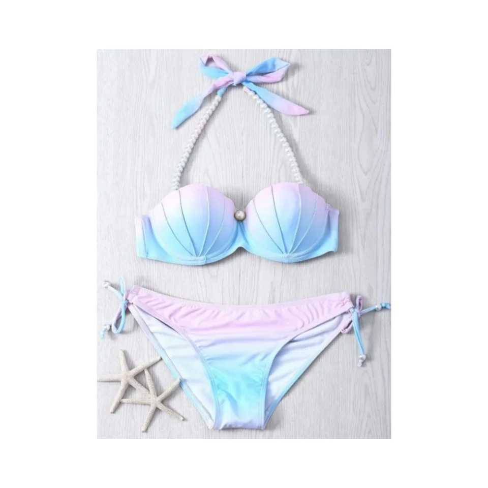 Women New Mermaid Bikini Polyester Gradient Swimsuit Tight ss Swimwear High Bounce Summer Bathing Suit Beachwear 2024XJ241212