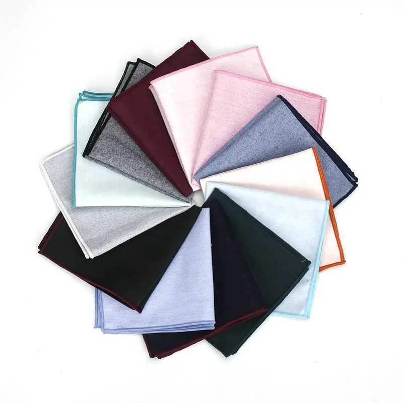 2019 New Mens Cotton Pocket Square Solid Color Black Pink Blue Handle Headscarf Wedding Party Set Hanji 25 * 25CM W241213