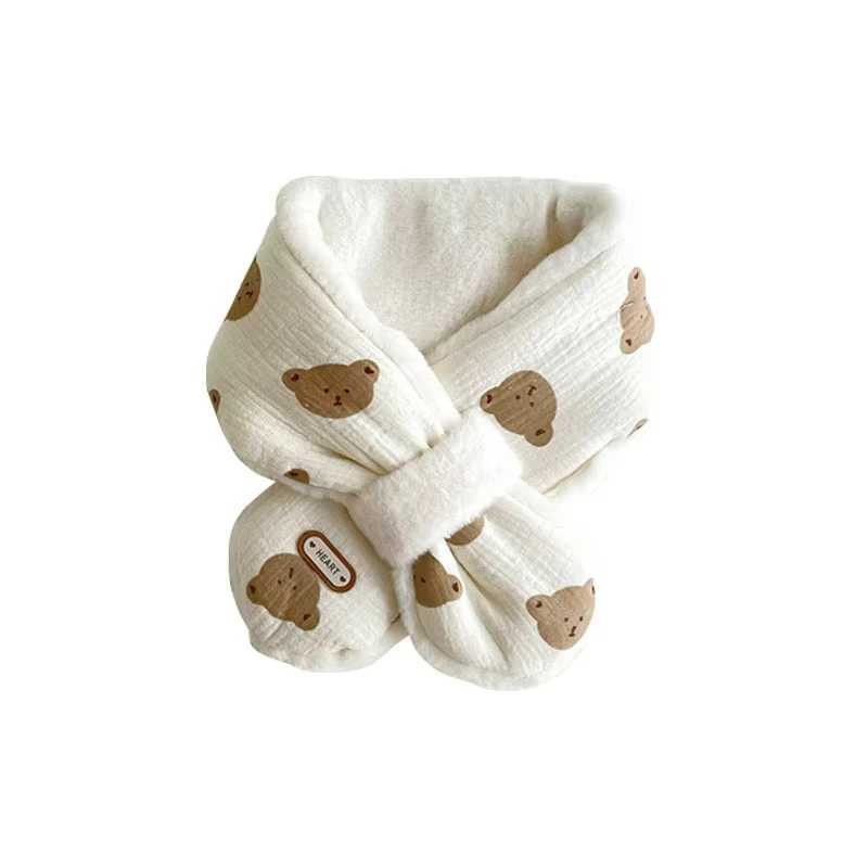 Scarves Wraps Cute Bear Baby Scarfs Winter Fleece Neck Warmer Cross Scarves for Girls Boys Toddler Kids Warm Accessories Korean 1-6 Years Old H241213