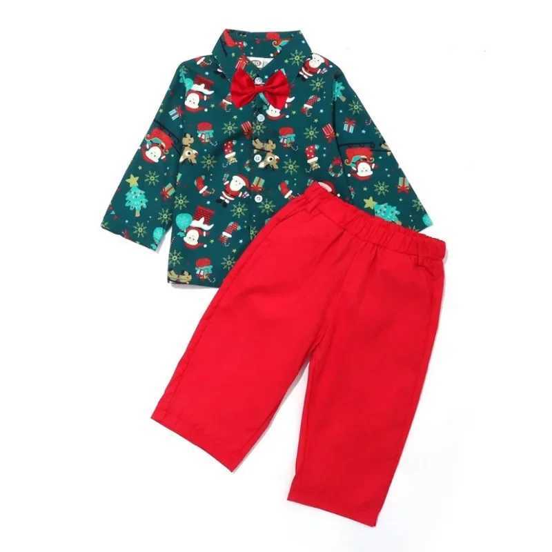Kids Christmas Sets Short Sleeved Shirt+pants 2PCS Suit Fashion Cartoon Santa Print Children Clothing Casual Baby Boy Clothes W241213