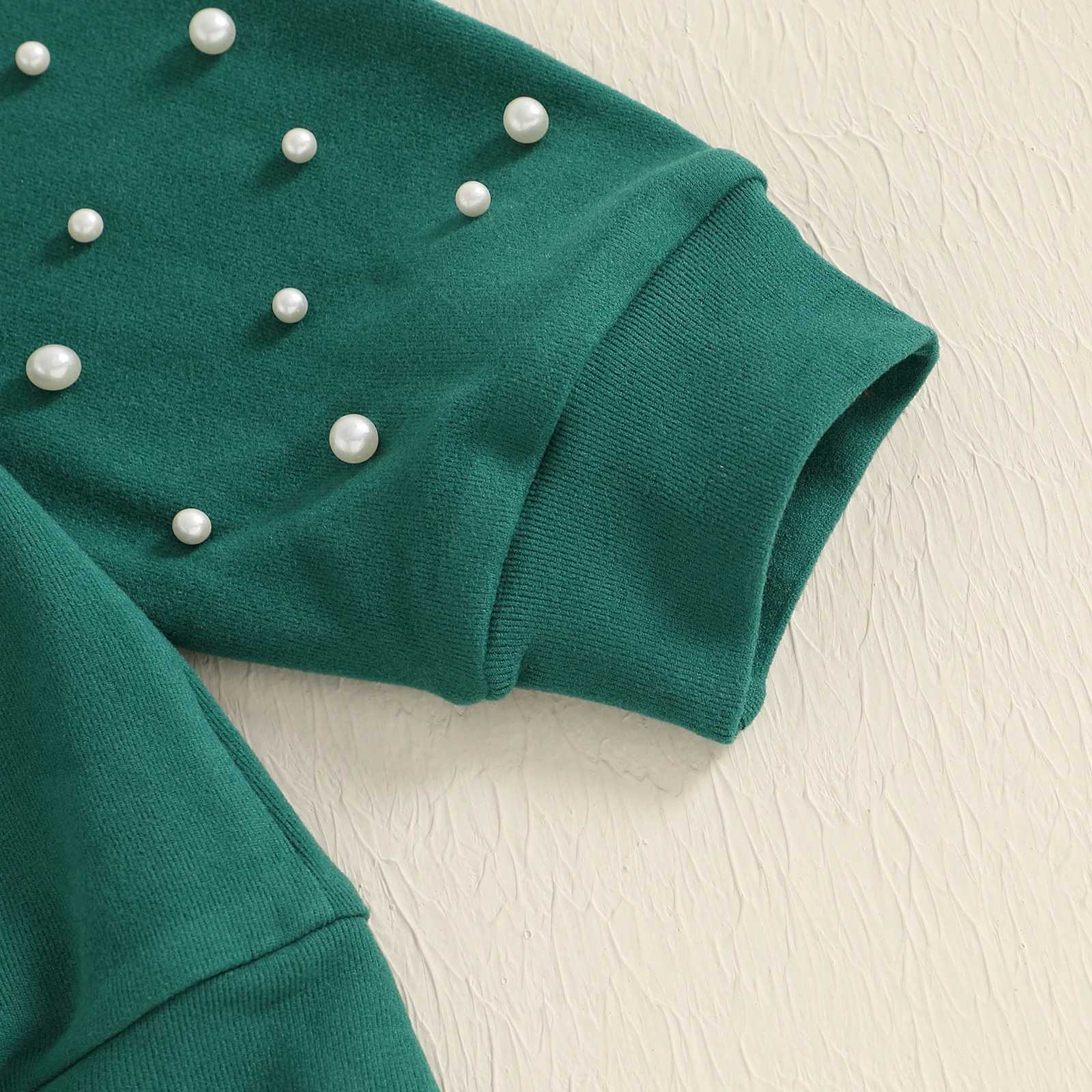 1-5 Year Childrens and Girls Christmas Set Fashion Pearl Bead Long Sleeve Sweater Gingerbread Mens Printing Techniques 2-piece Set W241213