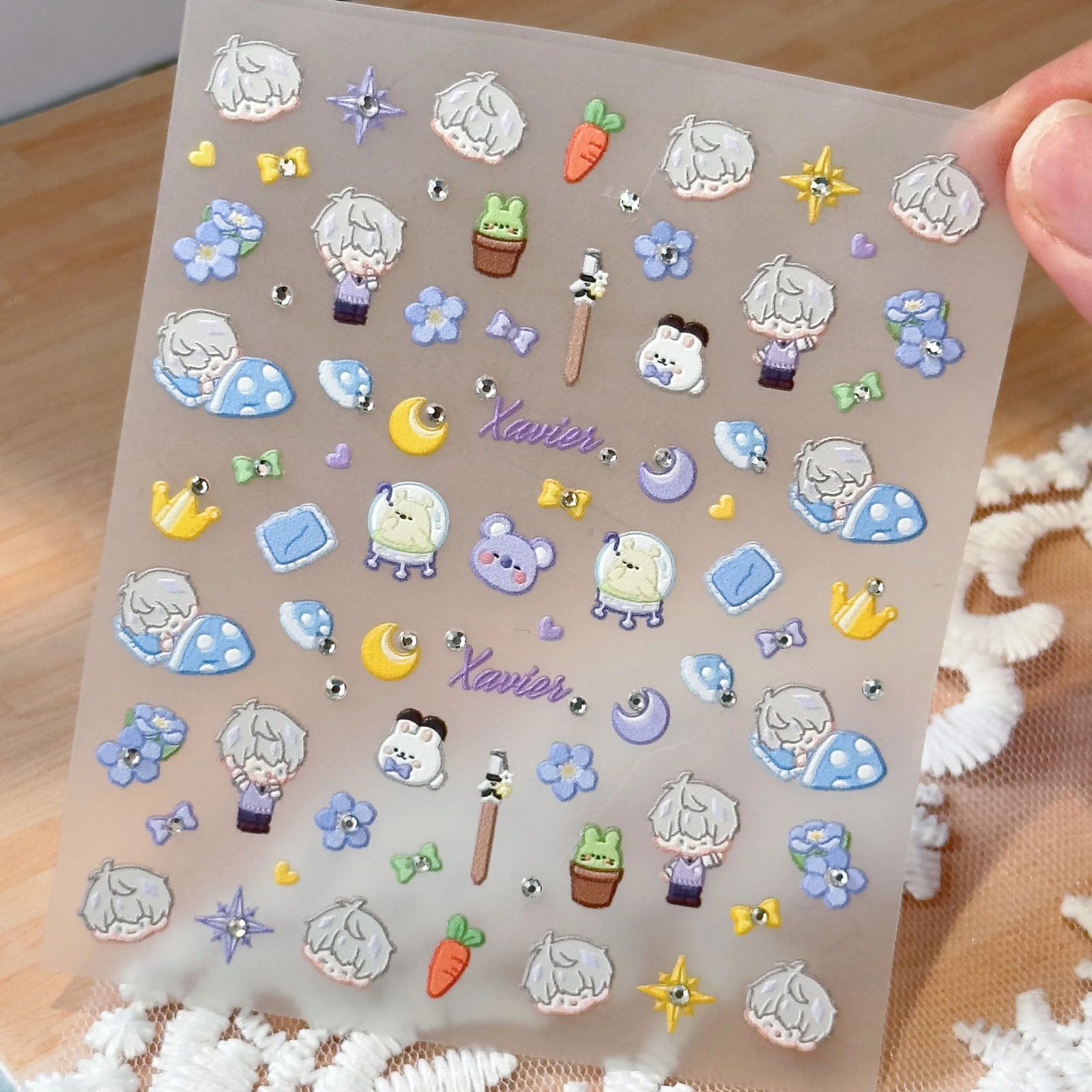 Love and Depth Qi Yu Shen Xinghui Li Sheng Rhine Stone Pearl Nail Stickers Otome Game Thousand Blue Ice Cream Cute Nail Stickers Merch 241205