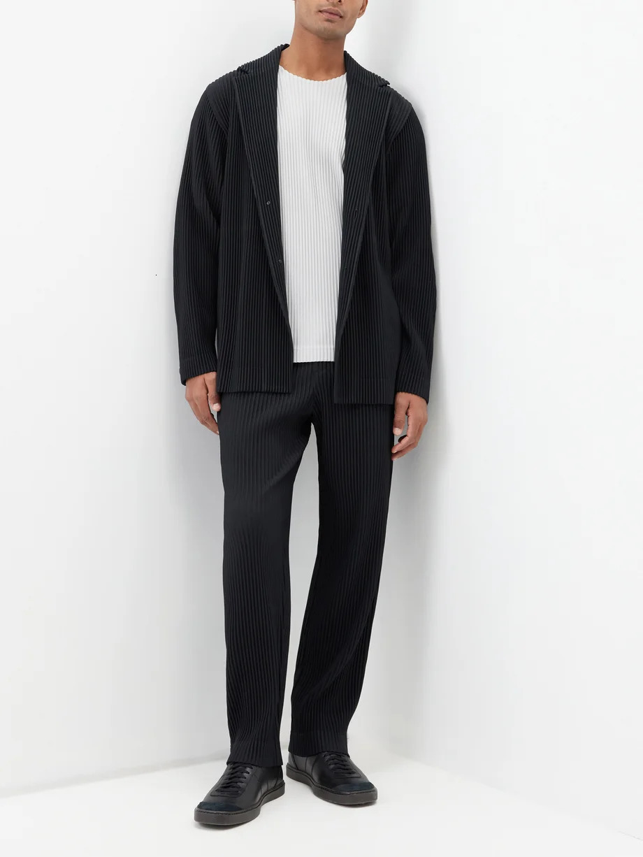 Miyake Pleated Blazers Business Casual Ed Blazer Top Fashion Suit Slim Fit Coat High Quality Jacket