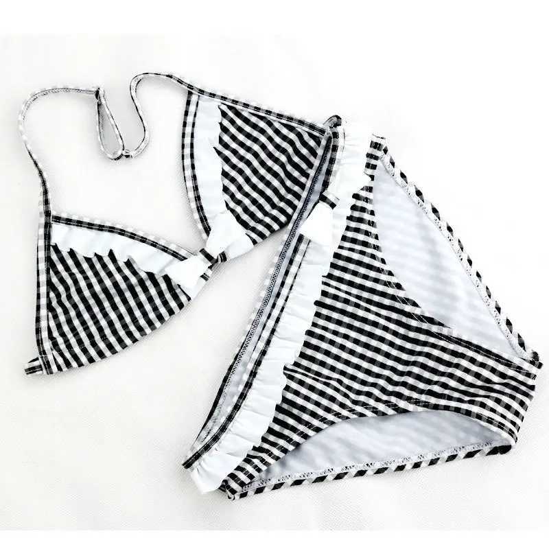 Summer Childrens Two Pieces Swimsuit Girls Cute Swimwear Kids Infant Lovely Plaid ss Bikini Suits For Big Girl 6-16YXJ241212