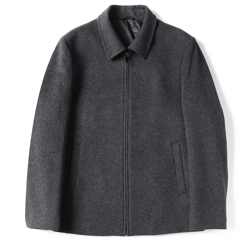 Autumn Winter Mens 100% Wool Jacket Business Casual Overcoat Mid Age Lapel Cropped Men 241213
