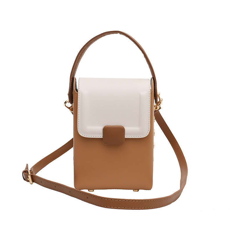 Niche Rivet Contrasting Bag For Women's Spring, New Korean Version, Hand-Held Small Square Vertical Style, Western-Style Single Shoulder Crossbod