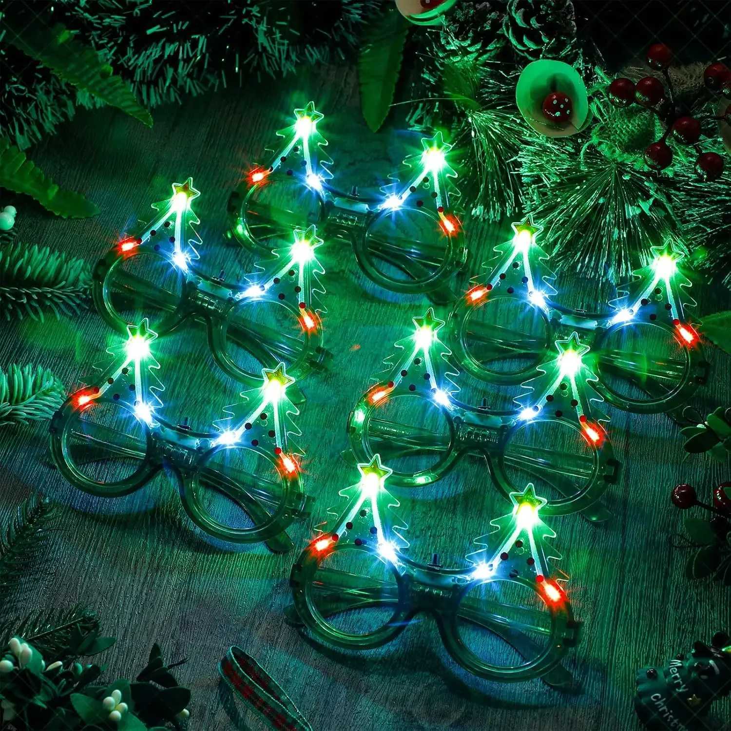 Sunglasses 8PC Christmas Light up Glasses Christmas Tree LED Sunglasses Glow in the Dark Flashing Glasses Kids Adults Christmas Party Gift H241213