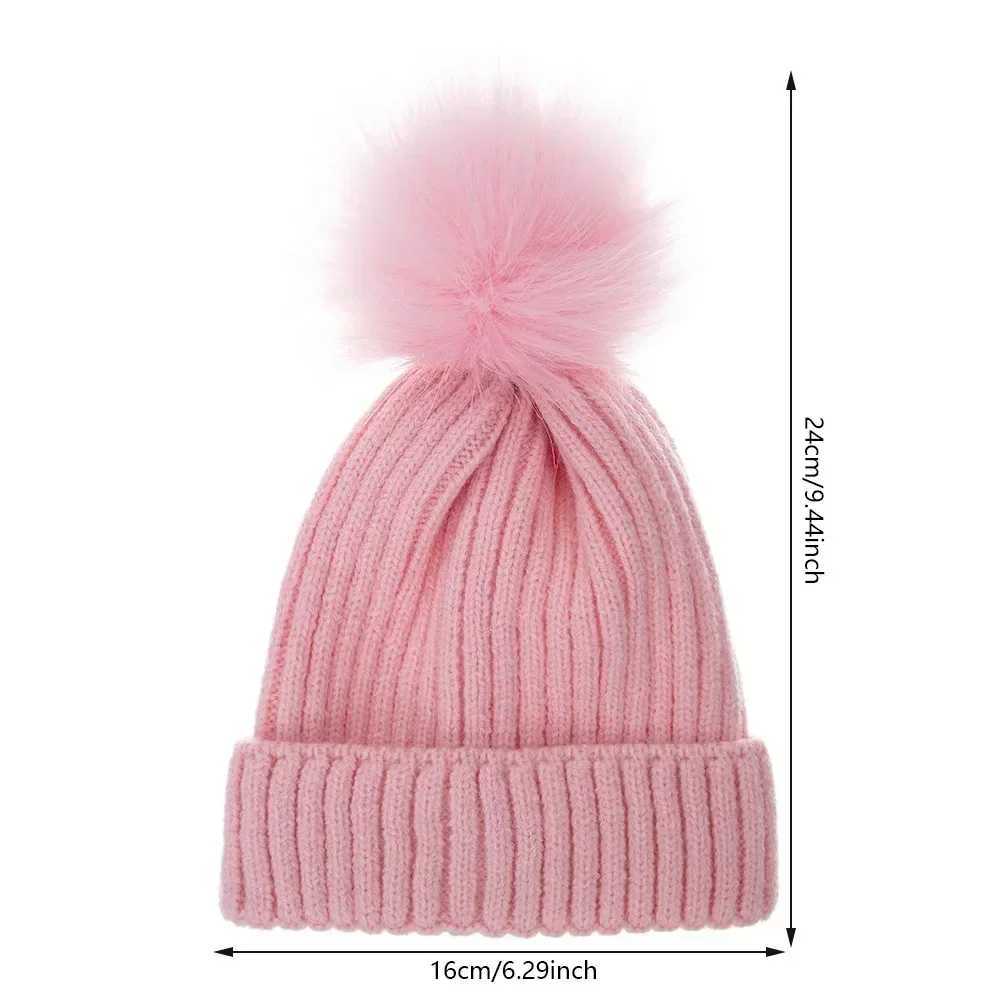 0-14Y Baby Bobble Hat Children Knitted Ski Beanie Girl Boy Winter Warm Hat Artificial Pompom Bonnet Kids Skullcap Newborn HatXJ241213