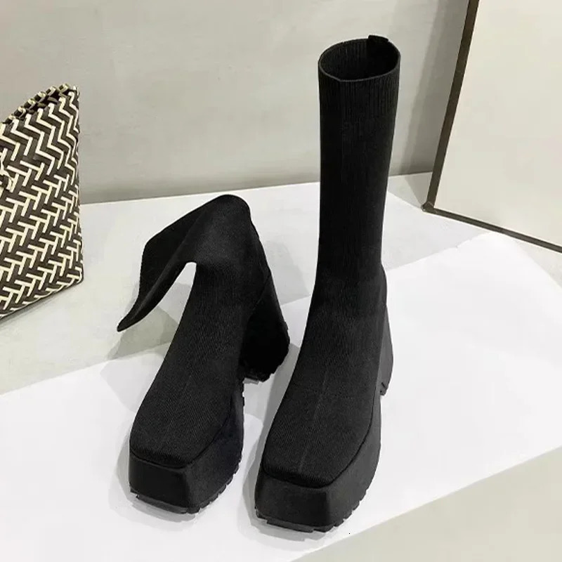 Super High Heels Platform Womens Ankle Boots Fashion Winter Shoes Classic Round Toes Elegant Womens Walking Non slip Botas 241213