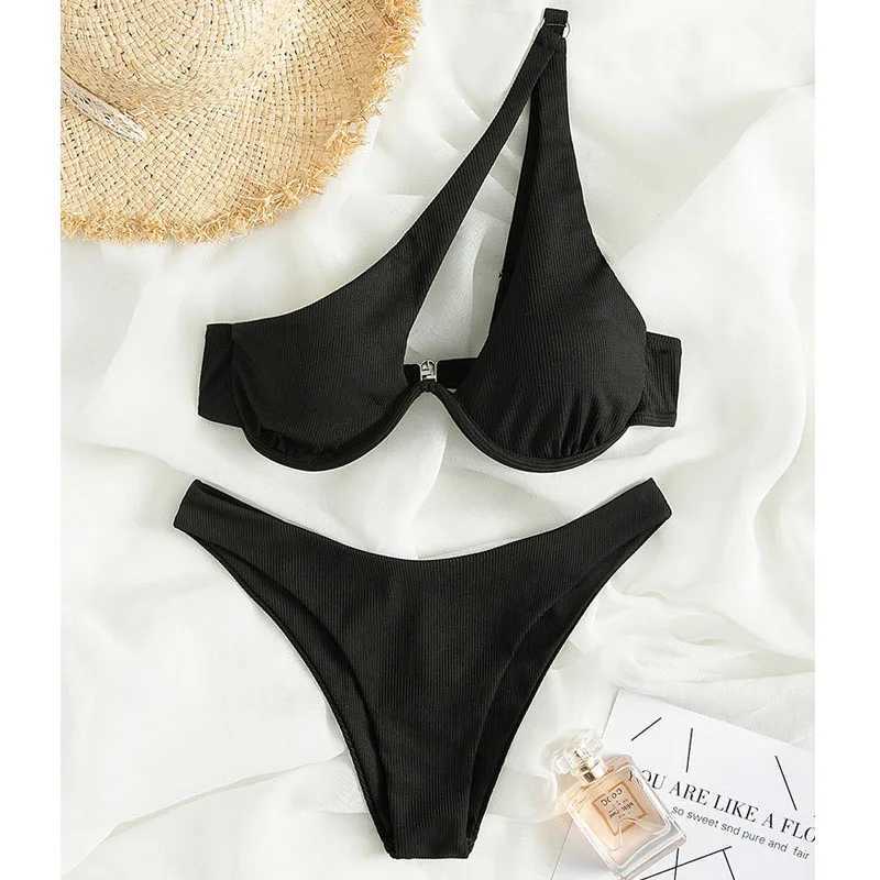 Sexy Bikinis Swimsuits Cut Out Womens Swimwear 2023 One Shoulder Biquini High Cut Bathing Suits Push Up Beach Bikini SetXJ241212