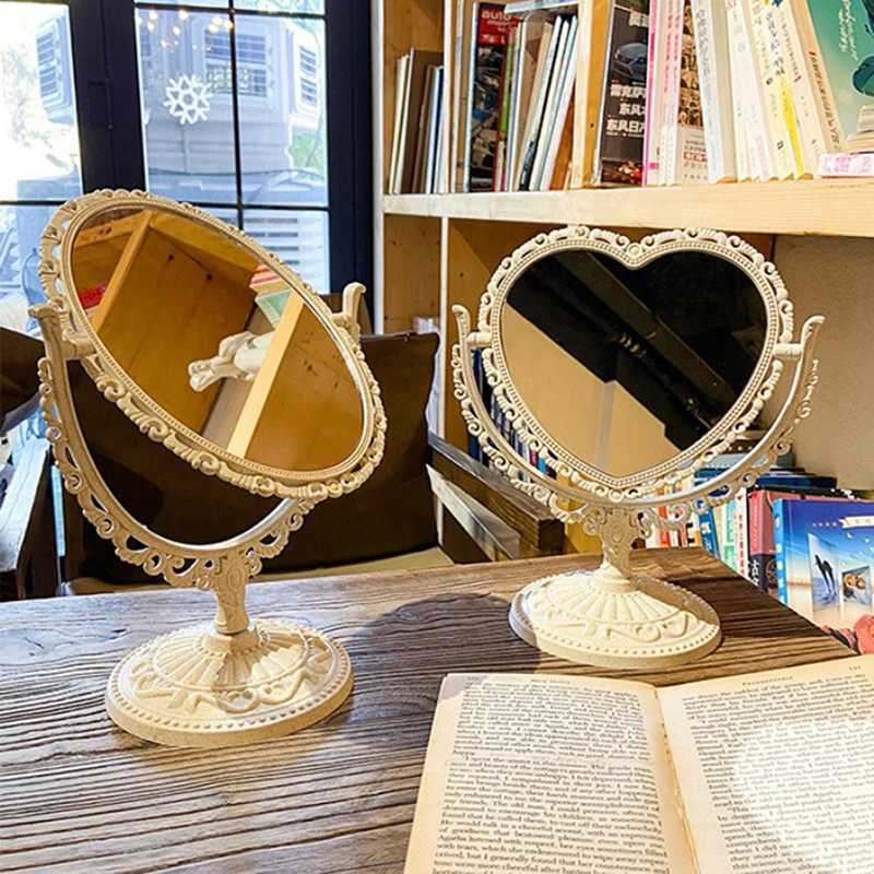 Cosmetic Heart-Shaped Mirror Functional Durable Desk Type Vintage European Style Makeup Mirror For Makeup Pocket Compact MirrorsXJ241213