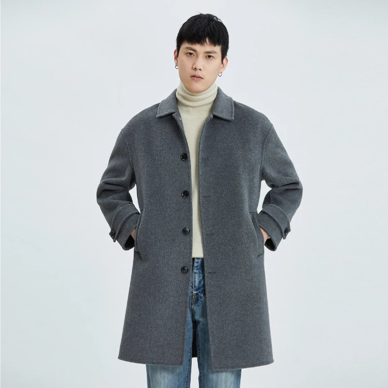 Jueqi mens Koreanstyle cashmere coat medium length doublefaced wool 100% pure camelcolored MR3024 241213