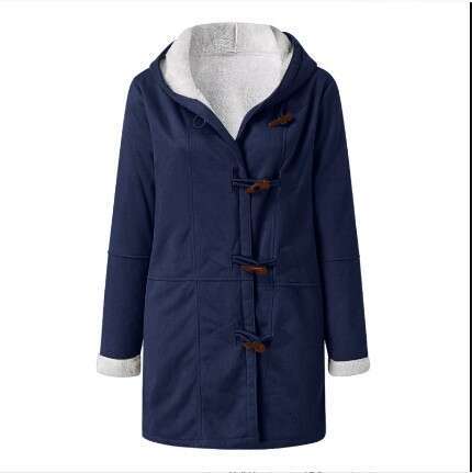 European And American Winter Intellectual Simple Color Casual Button Cardigan Warm Mid Length Hooded Women's Coat Fashionable Quality Classic