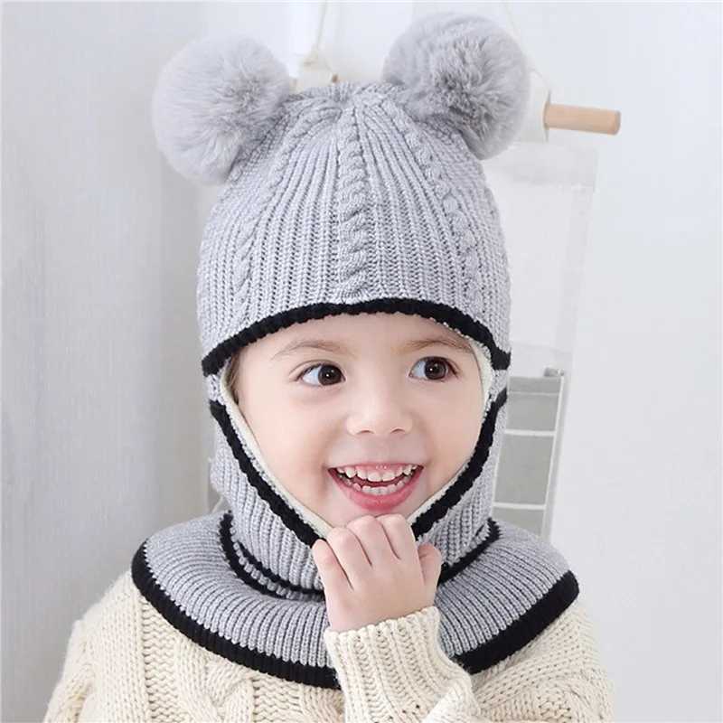 Childrens Hat Autumn And Winter Plus Velvet Thick Warm Woolen Cap Baby Bib Face Protection Cap High Quali Hats New FashionXJ241213