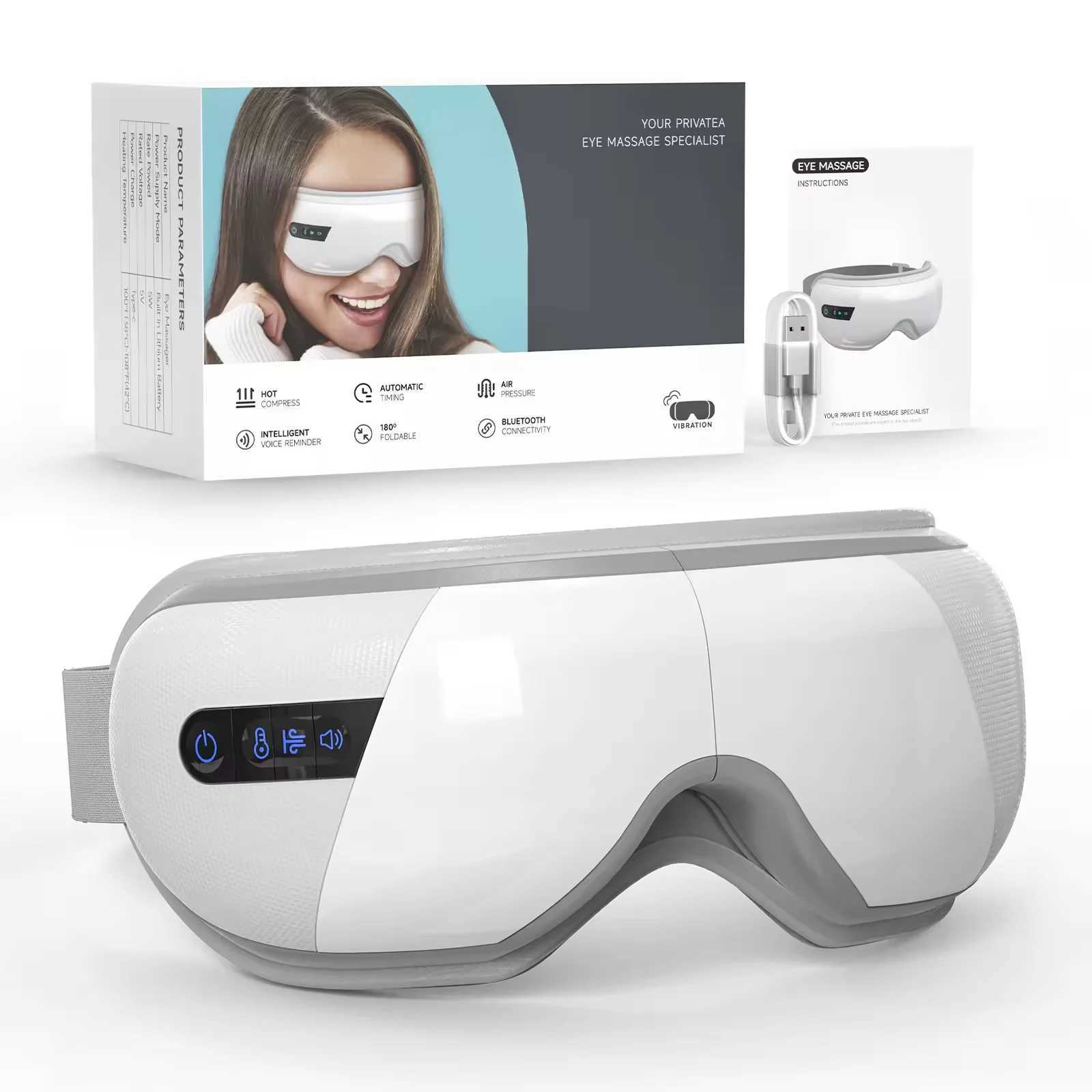 Intelligent 3D Airbag vibration heating eye massager eye care instrument with Bluetooth eye massage music to relax migraines and improve sleep W241213