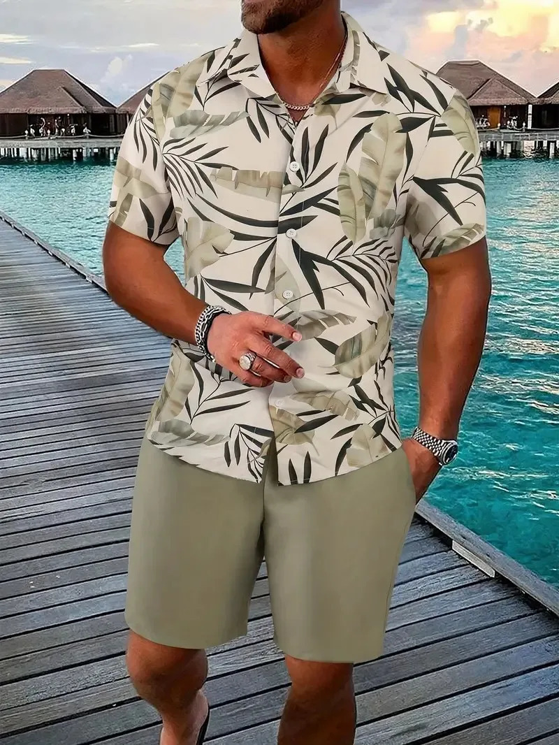 Mens shirt set casual fashion beach holiday quick drying fabric loose suitable for summer dateholiday S5XL 241211