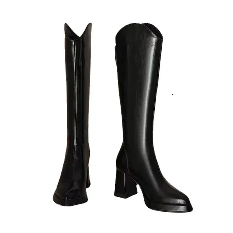 Womens shoes 2024 fashion Pointed toe thick heel womens knee high boots winter warm brown boots Zapatos De Mujer 241213