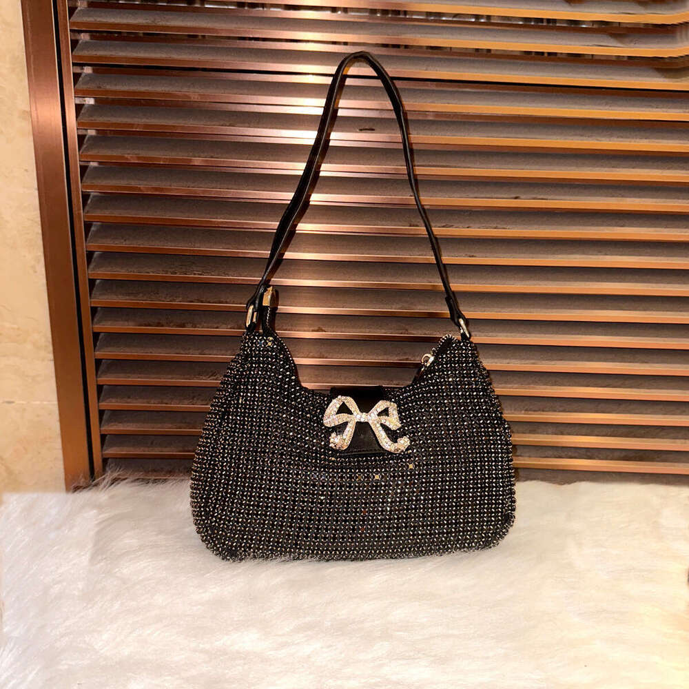 Luxury designer diamond studded women's armpit niche sparkling rhinestone dinner bag, cute bow handbag