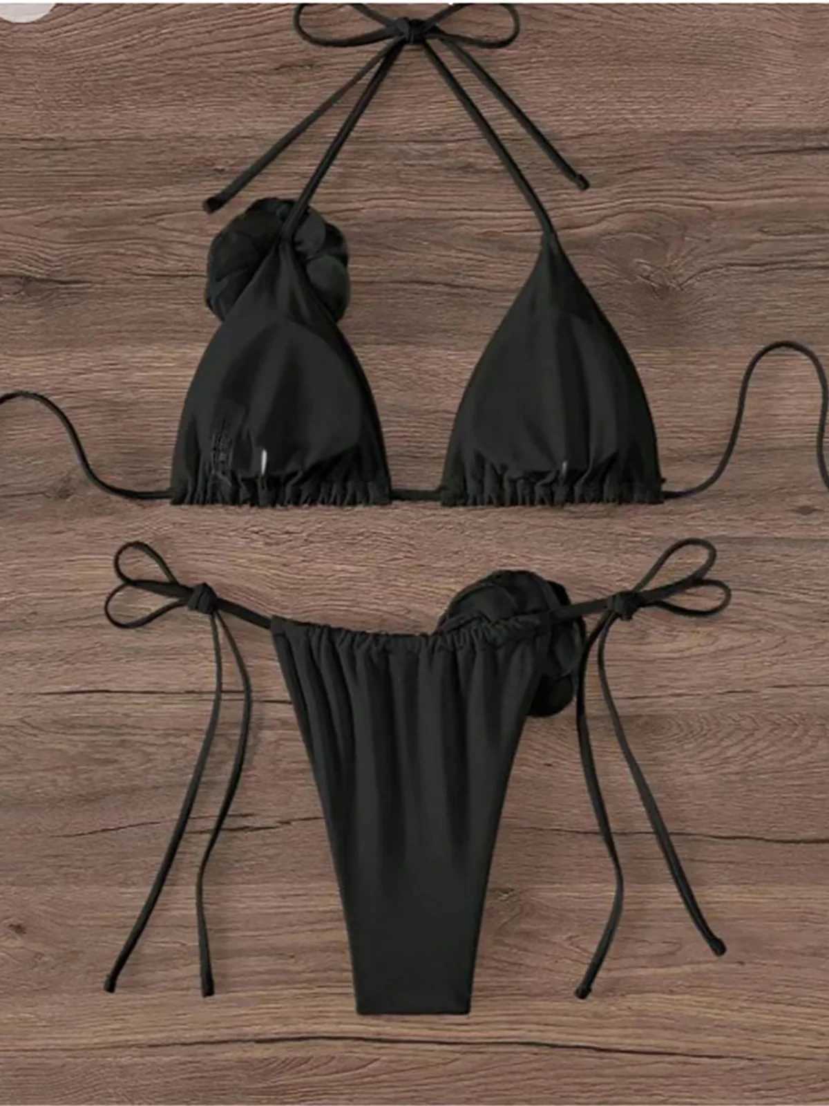 S - XL Sexy 3D Flowers Halter Strappy Bikini Women Swimwear Fa Swimsuit Two-pieces Bikini set Bather Bathing Suit Swim K5297XJ241212