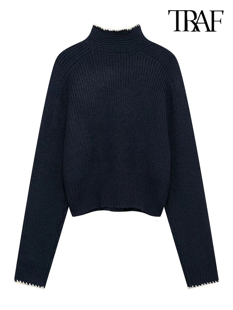 TRAF Womens Fashion Simple Solid Color Bow Embellished Knit Sweater Autumn and Winter Vintage High Street 241210