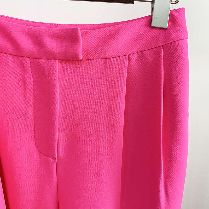 Ladies' Suit HIGH QUALITY New S/S Designer Runway Set Women Single Button Slim Fit Blazer Suit Flare Pants Two Pieces Set Hot Pink