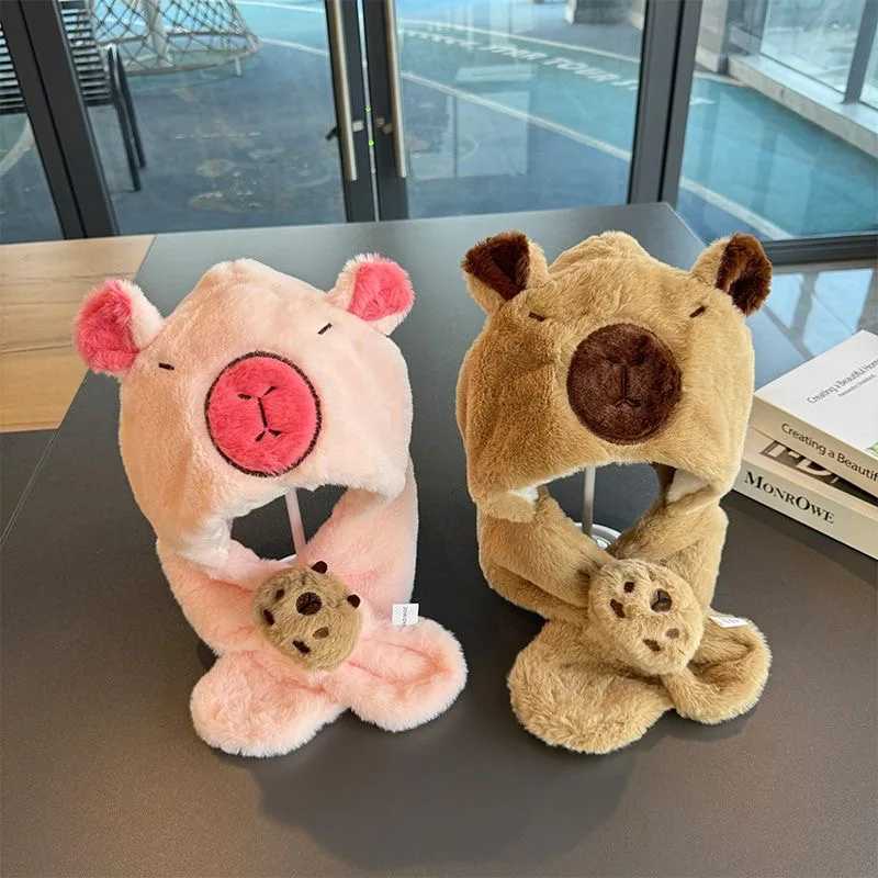 Childrens cute capybara one-piece hat winter thick fur hat scarf all-in-one baby capibara earmuffXJ241213