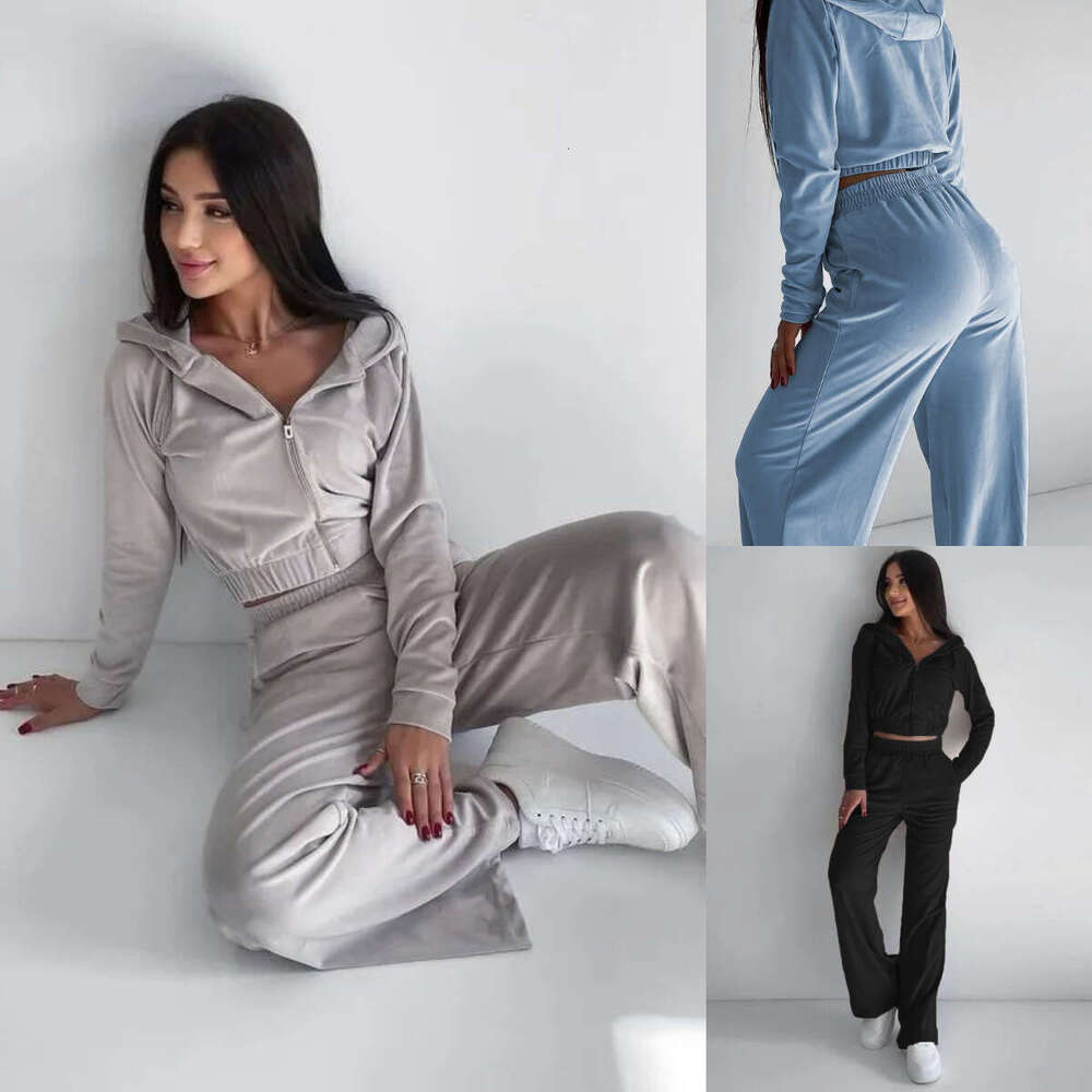 European American Foreign Trade Autumn Winter Clothing New Hooded Hoodie Two-Piece Set, Women's Trendy Clothing, Fashionable And Casual Temperame