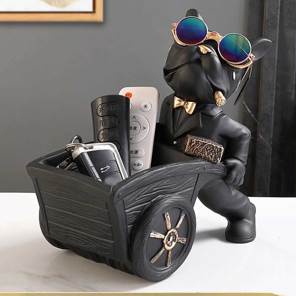 Bldog Cool Sculpture Dog Ornament Butler Storage Box with Tray Nordic Table Decoration Resin Sculpture Coin Piggy Bank Y250509