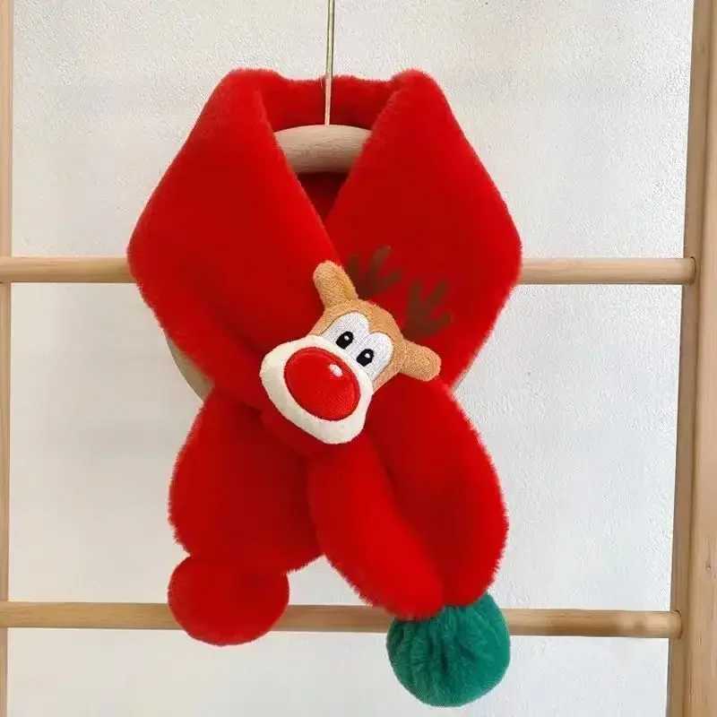 Scarves Wraps Xmas Childrens scarf winter warm baby plush scarf thickened male and female windproof scarf cute Christmas deer scarf H241213