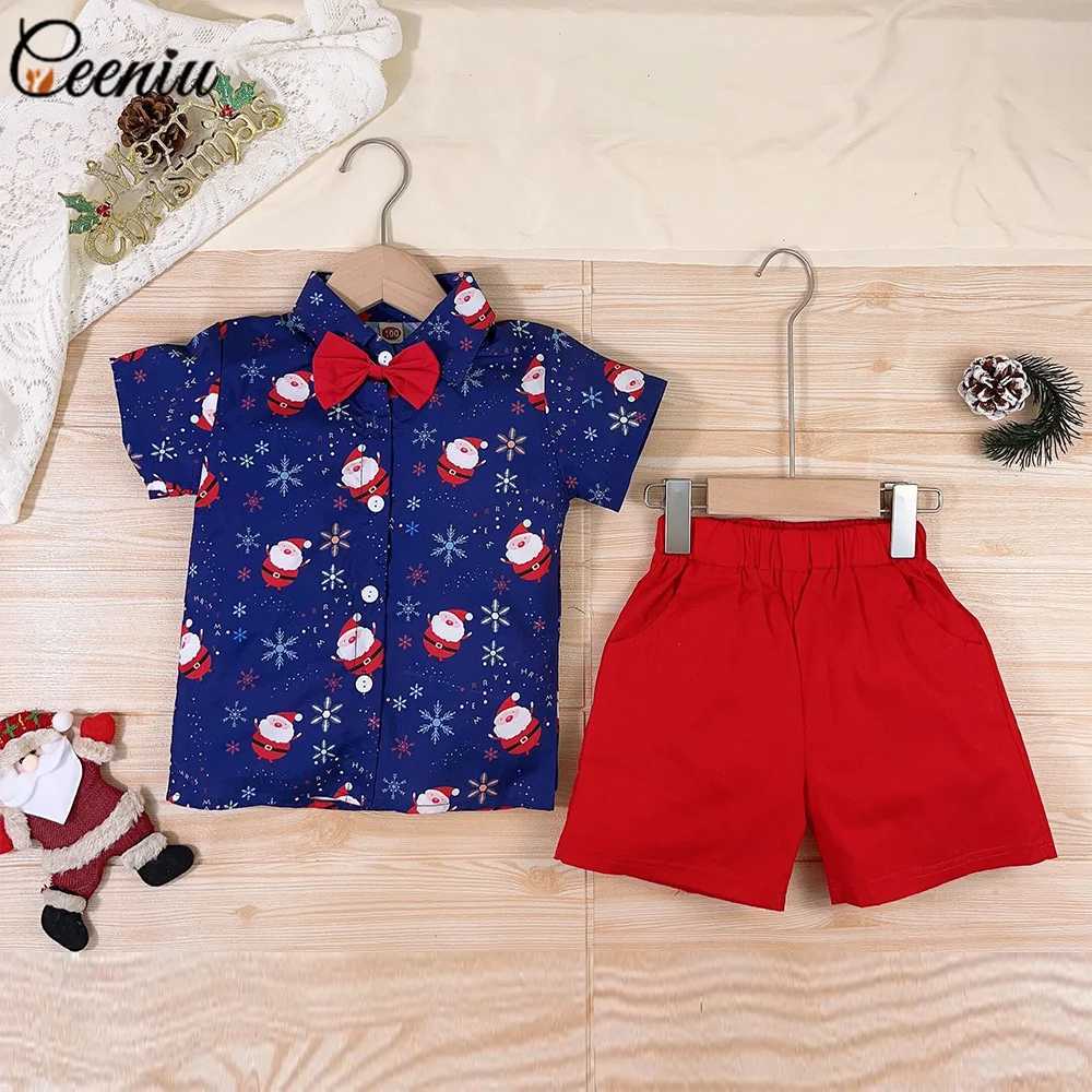 Ceeniu 0-5Y Childrens Christmas Clothing Set Christmas Printed Shirt+Red Shorts Childrens New Year Clothing Boys Christmas Clothing W241213