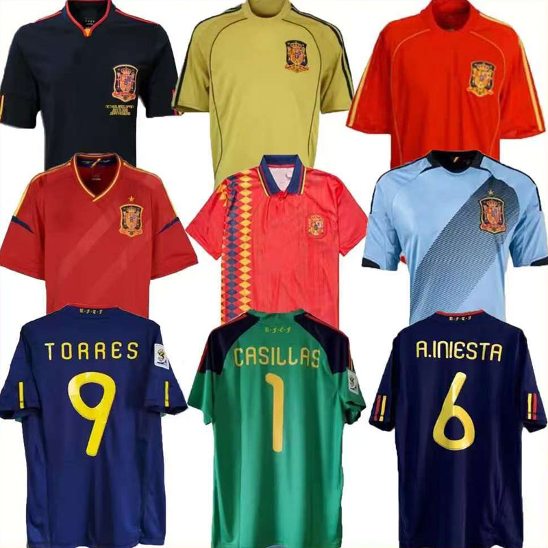final 2010 Spain retro soccer Jerseys 1996 2006 08 12 18 88 91 98 RAUL XAVI Hierro LUIS ENRIQUE ALONSO Iniesta PUYOL PIQUE David Villa TORRES Guerrero Guardiola RAMOS