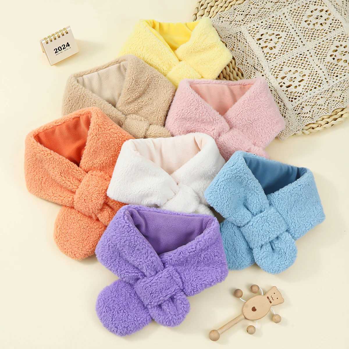 Scarves Wraps Winter Warm Plush Baby Scarf Cute Boy Girl Scarves Newborn Toddler Faux Fur Children Cross Neckerchief Baby Shawls H241213
