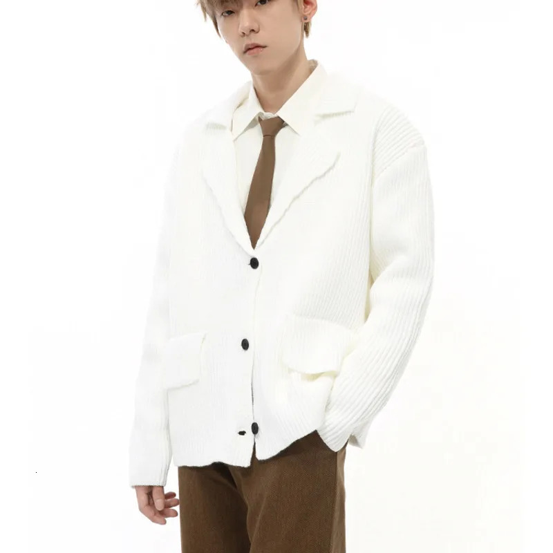 Korean mens cardigan solid color single breasted loose knit autumn fashion lazy light y knitted sweater jacket 241213