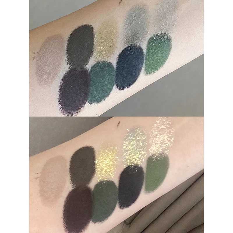 Olive Green Punk Glitter eye shadow Palette 9 Color Smoke Black Pearlescent Matte Acrylic eye shadow Pigment Makeup Lasts W241213