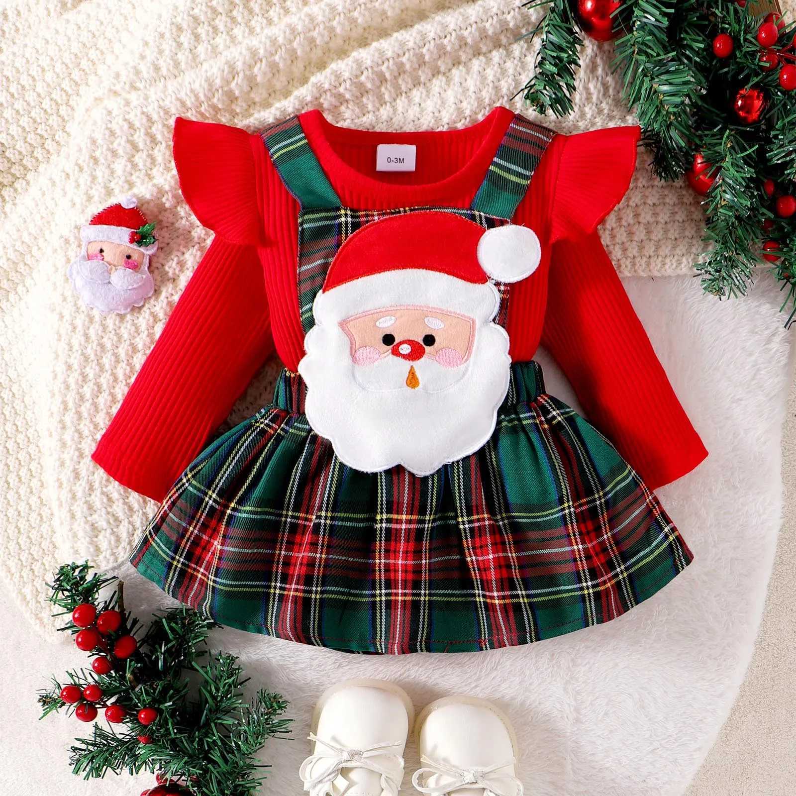ma baby 0-18M Christmas Newborn Infant Baby Girl Clothes Sets Knit Red Romper Deer Plaid Skirts Headban Xmas Outfits Costume W241213