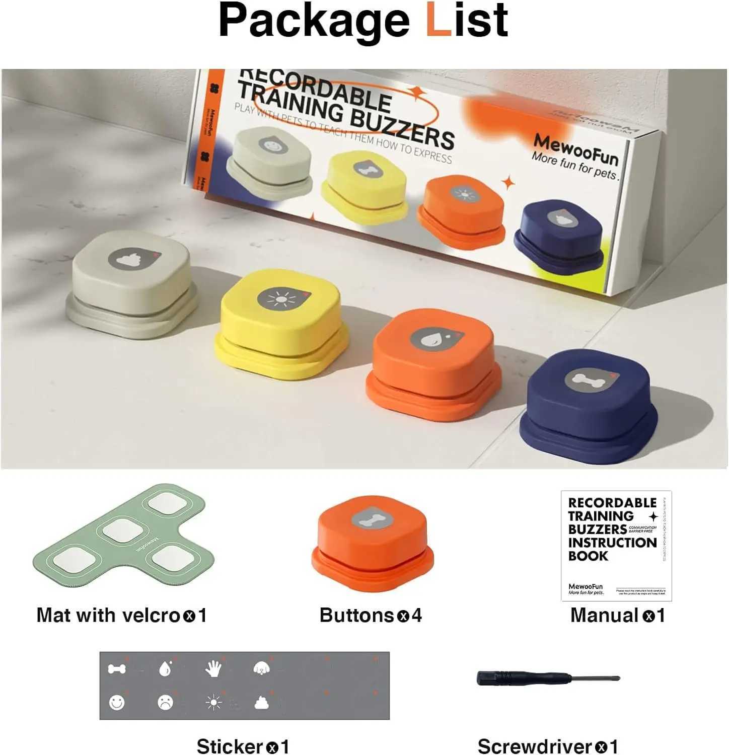 MEWOOFUN dog button records pet communication voice training interactive toy bell ringtone with mat and stickers easy to use X2412131