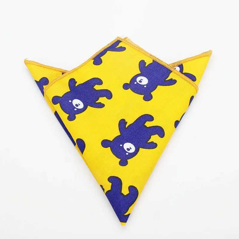 25 * 25cm brand new mens 100% pure cotton animal mens handle fish bear printed pocket square chest towel set W241213