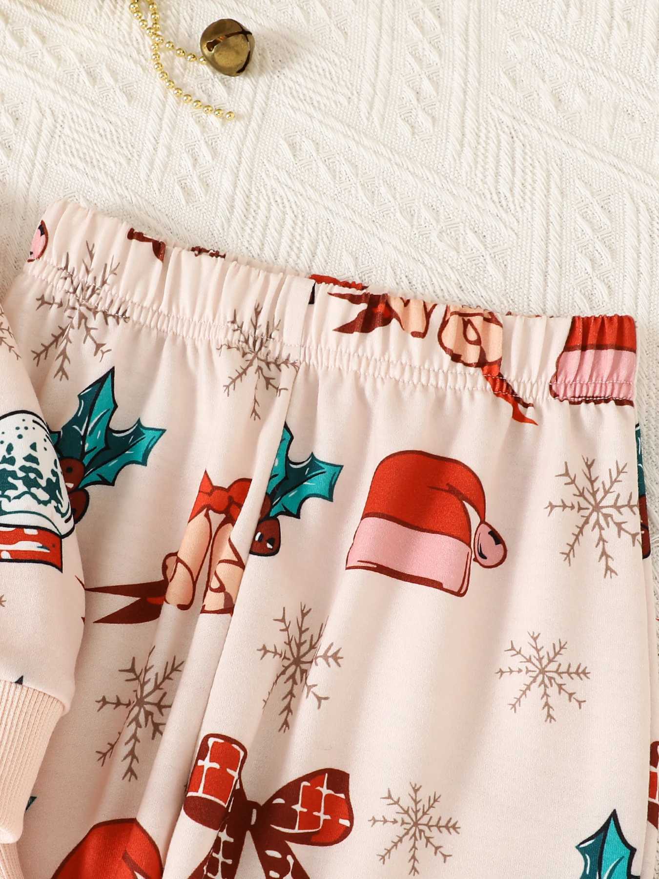 Childrens Spring/Autumn Fashion Girls 2 Christmas Set Top+Trouser Apricot Tree W241213