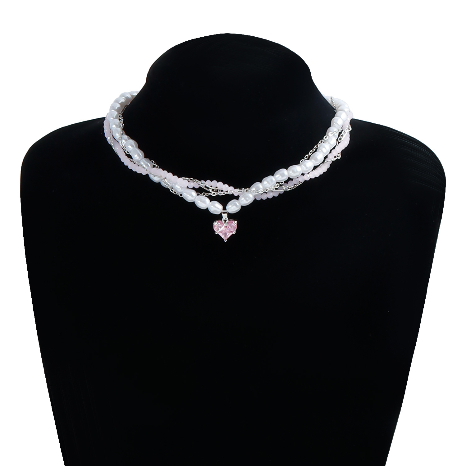 European-Style Pearl Crystal Zircon Heart Pendant Necklace for Women - Light Luxury Layered Choker Y2K Jewelry Party Birthday Wedding Gifts Valentine&