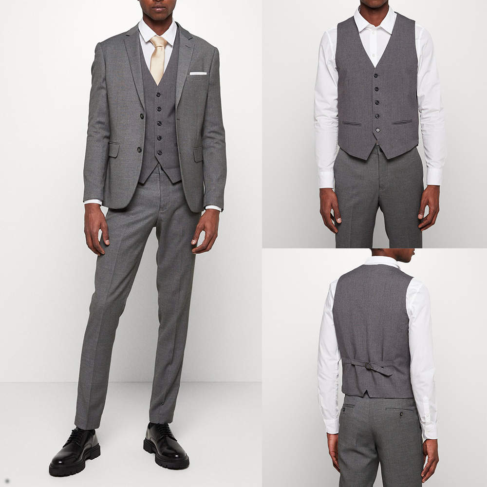 Handsome New Fashion 3-Pieces Wedding Tuxedos Men Suits Notched Lapel Jacket Two Button Single Breasted Custom Made Pinstripe Pockets Bridegroom (Coat