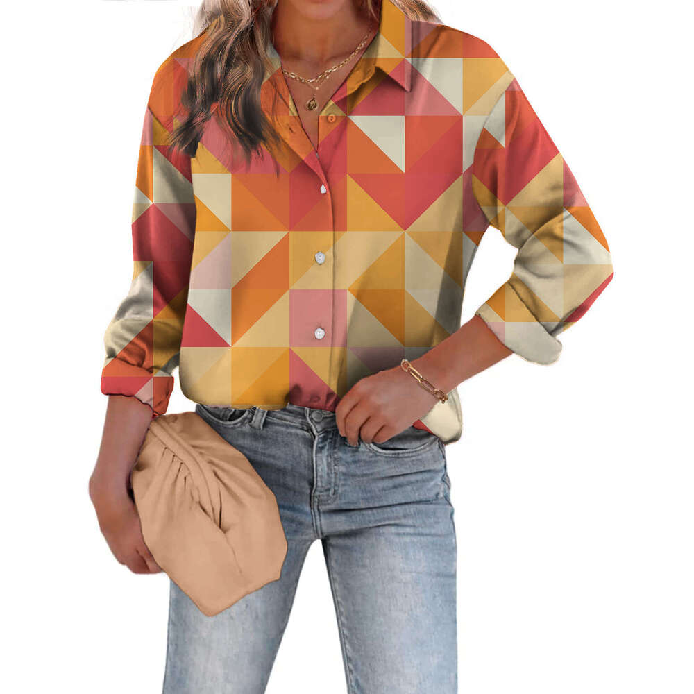 Fashionable European American Shirts For Spring Autumn, Loose Fitting, Digital Printed, Single Breasted, Autumn Cardigan, Women's Shirts, Trendy 