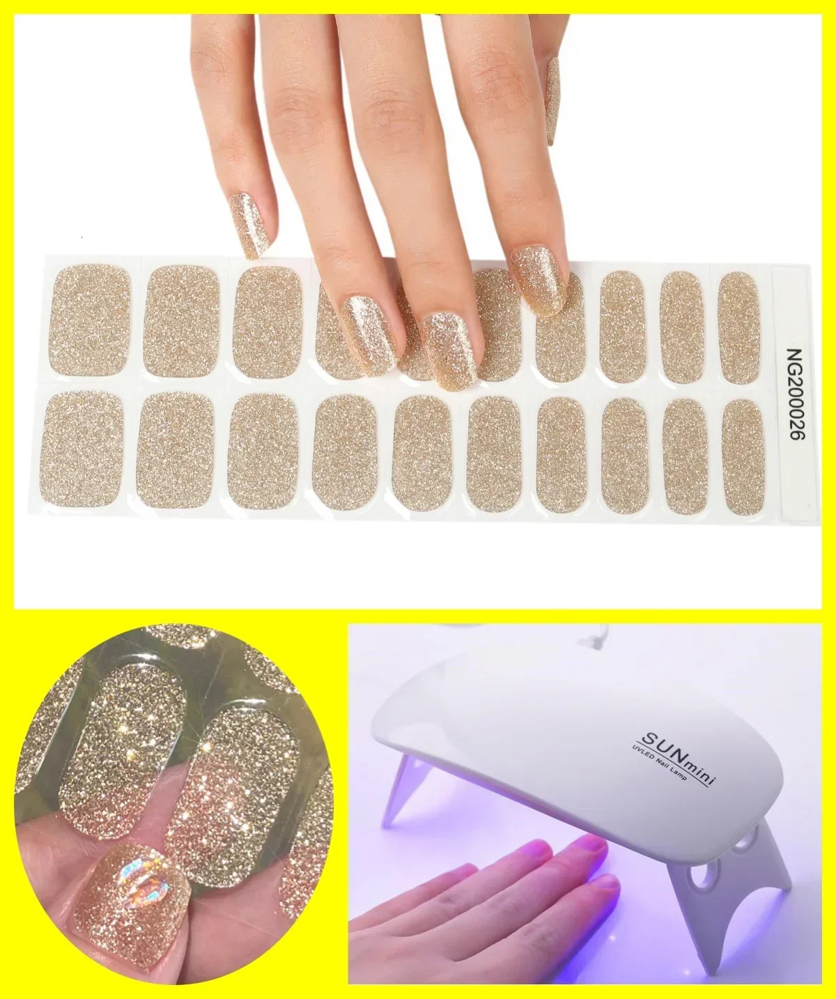 2 pieces/set of semi curing gel nail strip stickers with 6W UV lamp baking adhesive durable full set of DIY handle set 241205