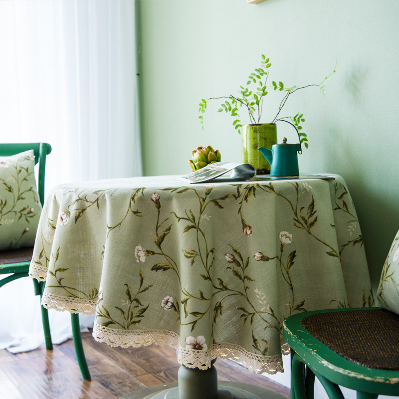 Fabric Cotton and Linen Wind Small Fresh Ins Round Household American Floral Tablecloth