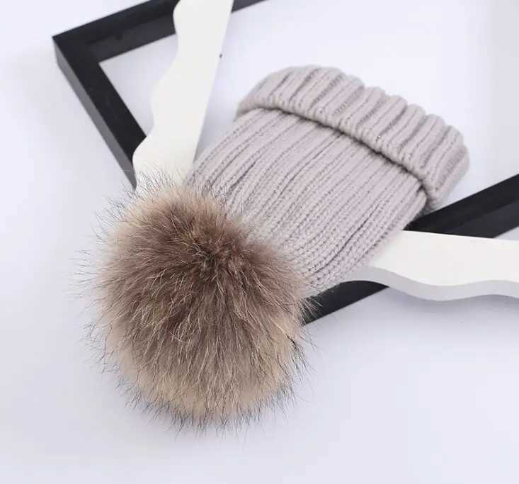 Big Fur Pom pom Knitted Beanies Child Boy Girl Casual Removable Fur Pompoms Knitting Hat Skullies Caps Bone GorrosXJ241213
