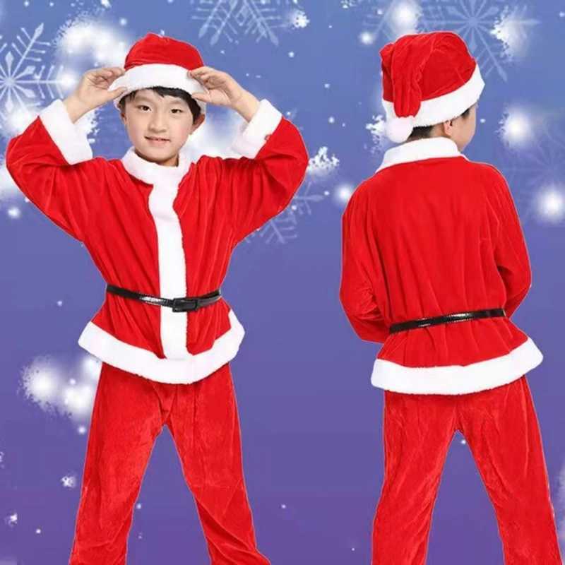 Christmas costume childrens dress up boys and girls performance costume set Santa Claus costume hat+cloak+tight fitting clothes or hat+top+pants+belt 