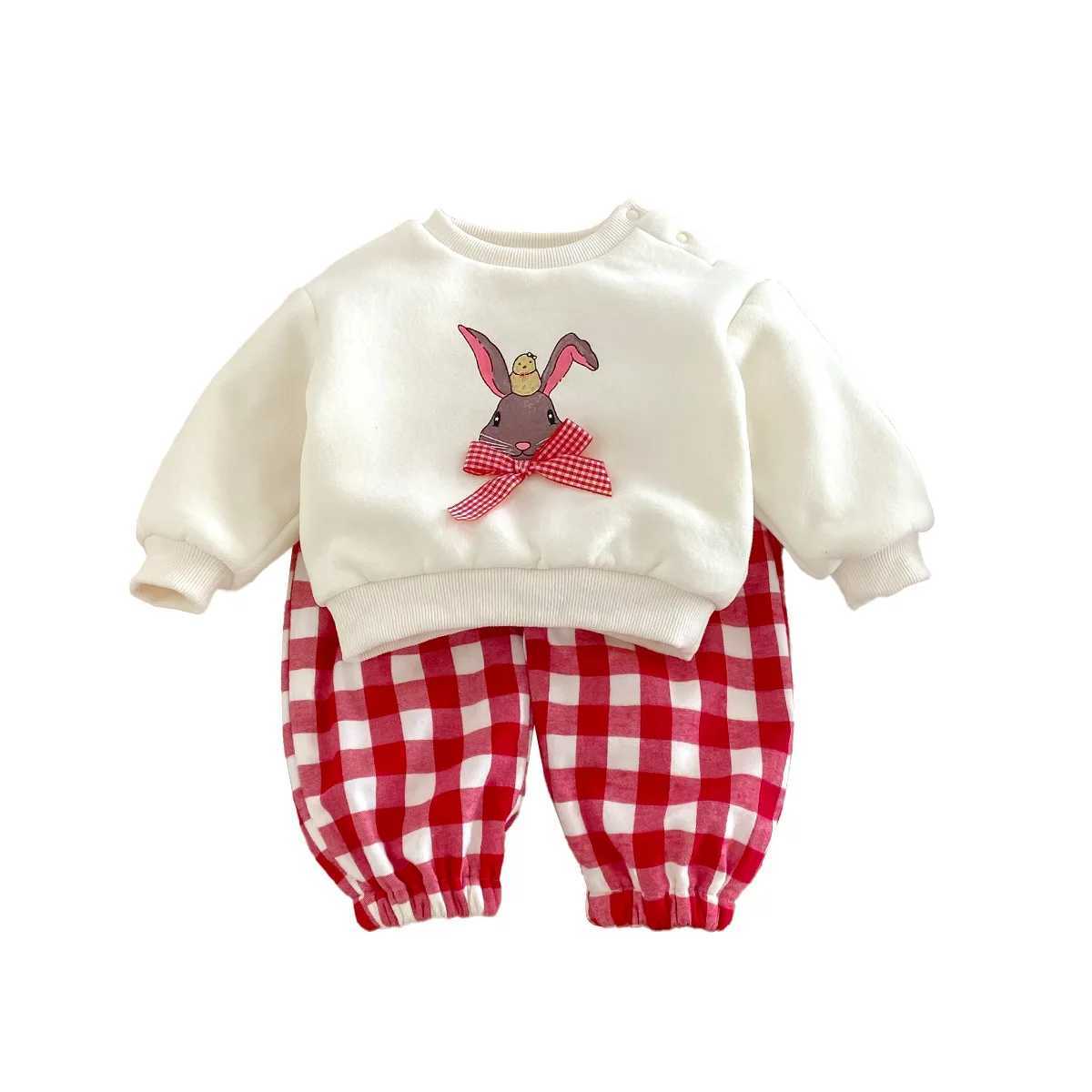 UNIFEMEN 2024 Winter Baby Girls 2PCS Clothing Set Cotton Rabbit Knot Top Wool Flat Pants Set Preschool Girls Track and Field Clothes W241213